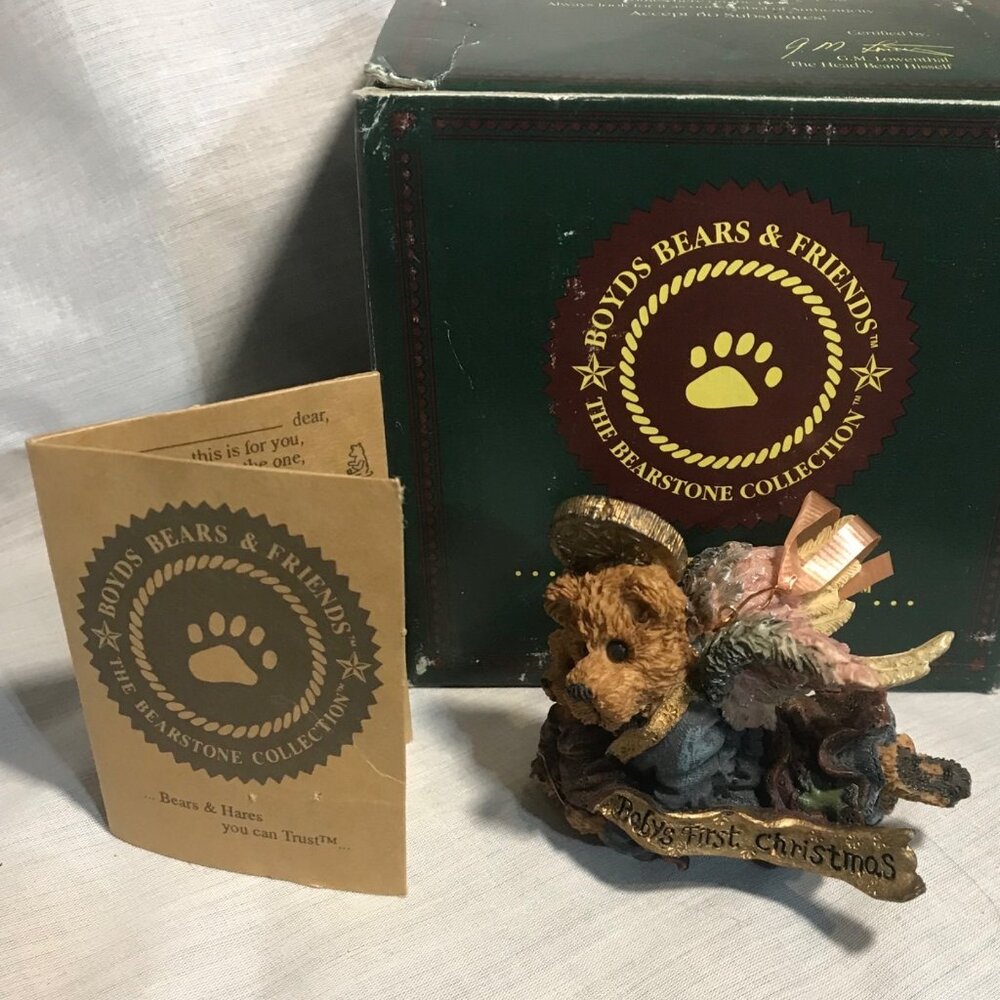 Boyds Bears & Friends Baby First Christmas Bearstone Ornament Matthew Kip Angel